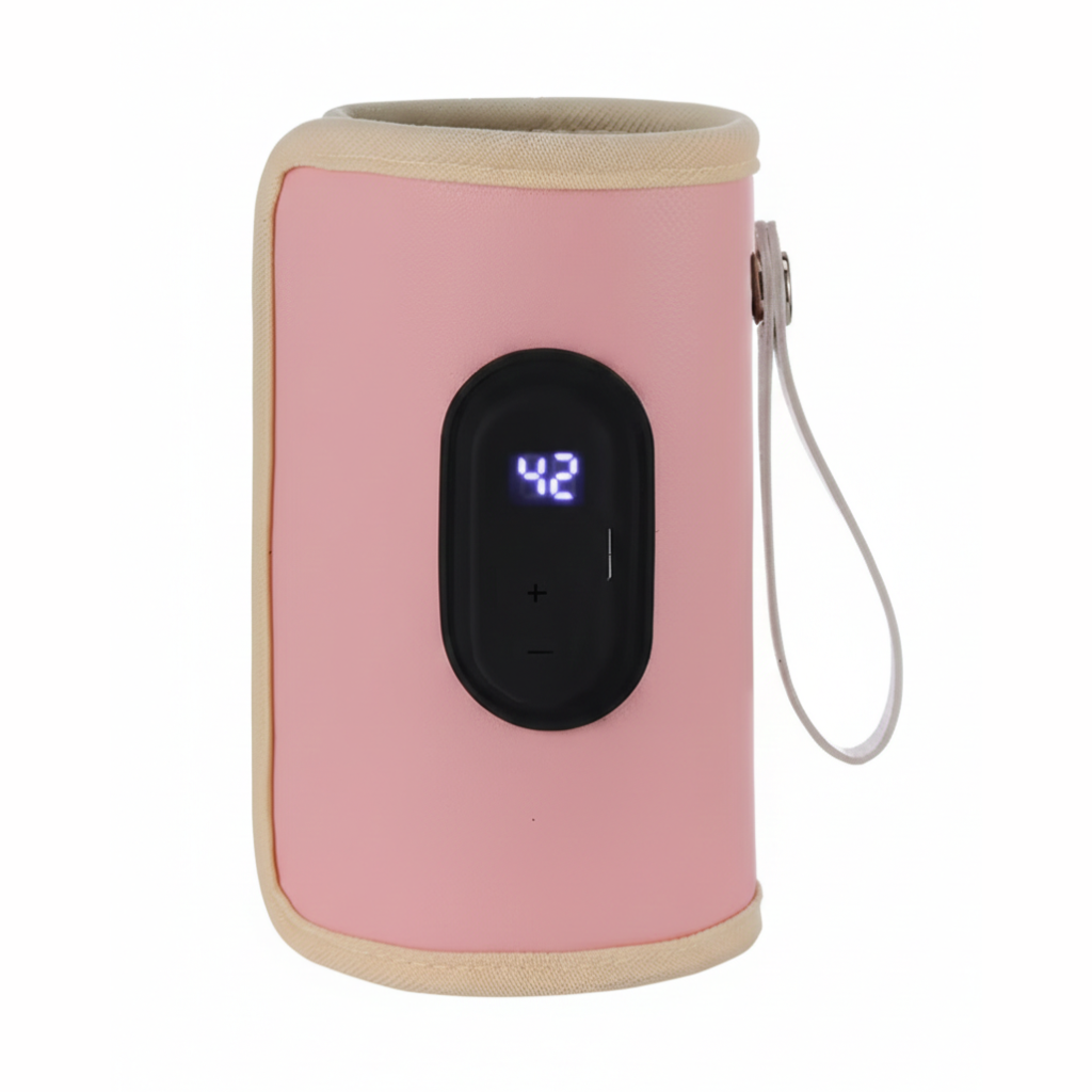 Chauffe biberon portable usb rose avec affichage led temperature reglable maintien chaleur constant ideal pour deplacements bebe