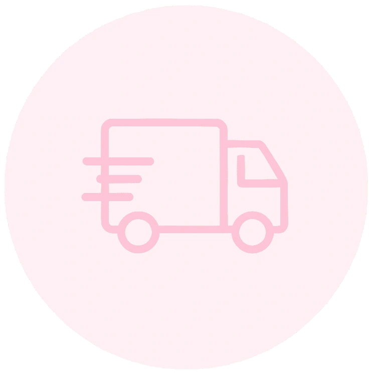 Icône de camion rose symbolisant la livraison rapide à domicile pour vos achats de maternité.