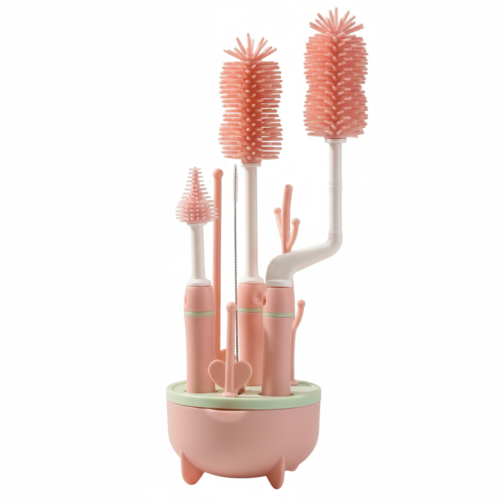 Kit de brosses de nettoyage pour biberon bébé avec support de rangement en silicone alimentaire pour nettoyer biberons tétines et pailles