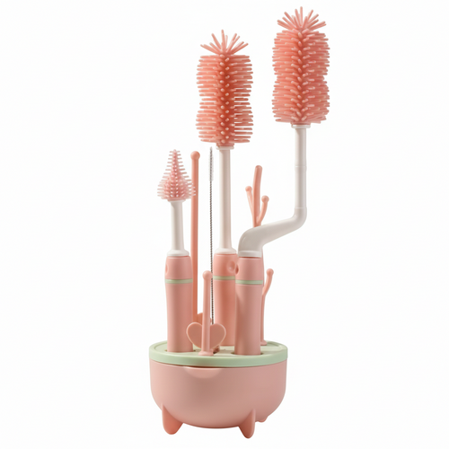 Kit de brosses de nettoyage pour biberon bébé avec support de rangement en silicone alimentaire pour nettoyer biberons tétines et pailles