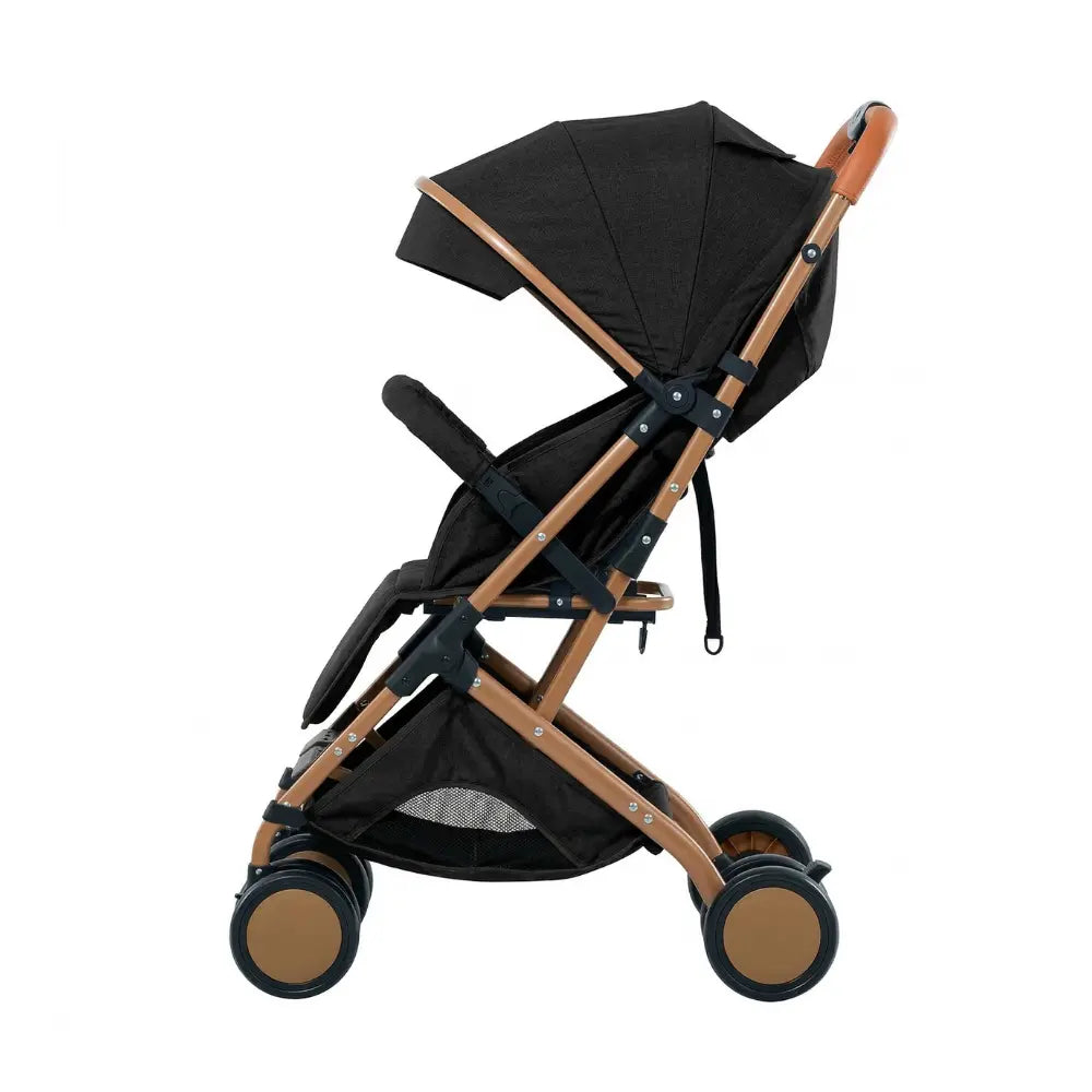 Poussette bebe noire pliable vue de profil structure legere pliage rapide transport facile et gain de place