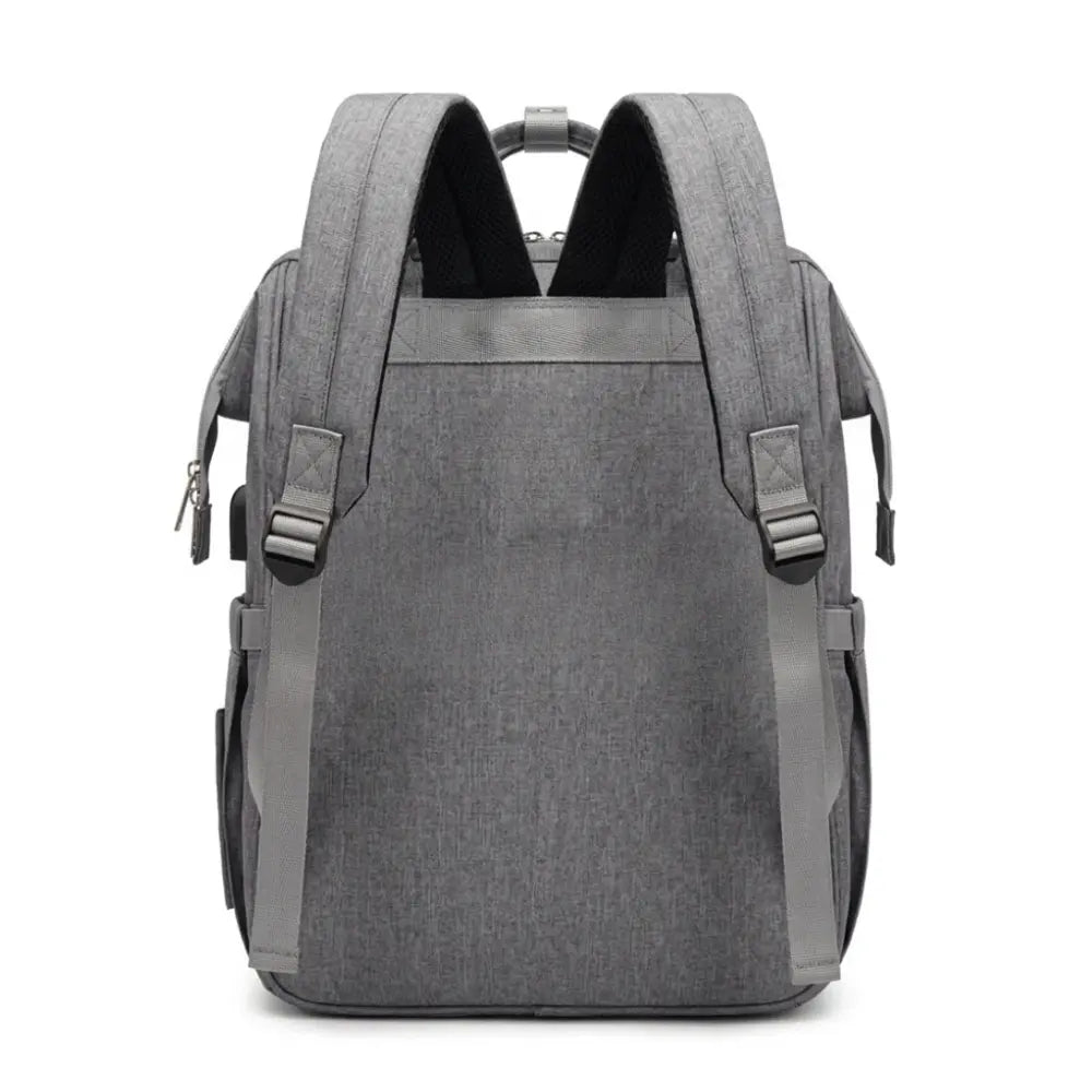 Sac a dos a langer bebe gris multifonction avec bretelles rembourrees confortables et grande capacite de rangement