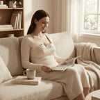 Tire-lait électrique mains libres discret porté sous vêtements, pompage du lait maternel en position détendue sur canapé