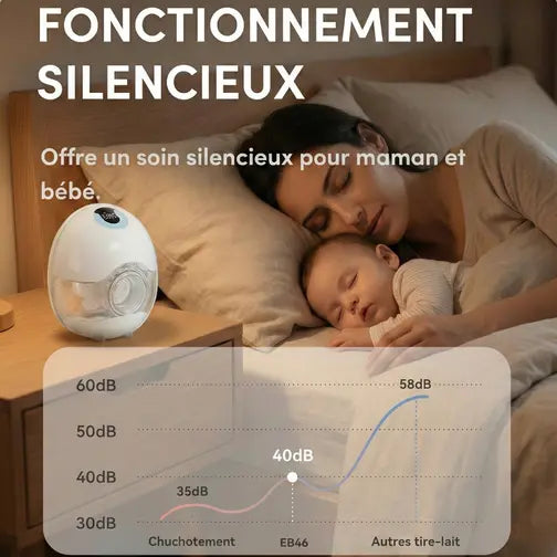 Tire-lait électrique silencieux faible bruit idéal la nuit, pompage discret pour maman et bébé avec technologie réduction sonore